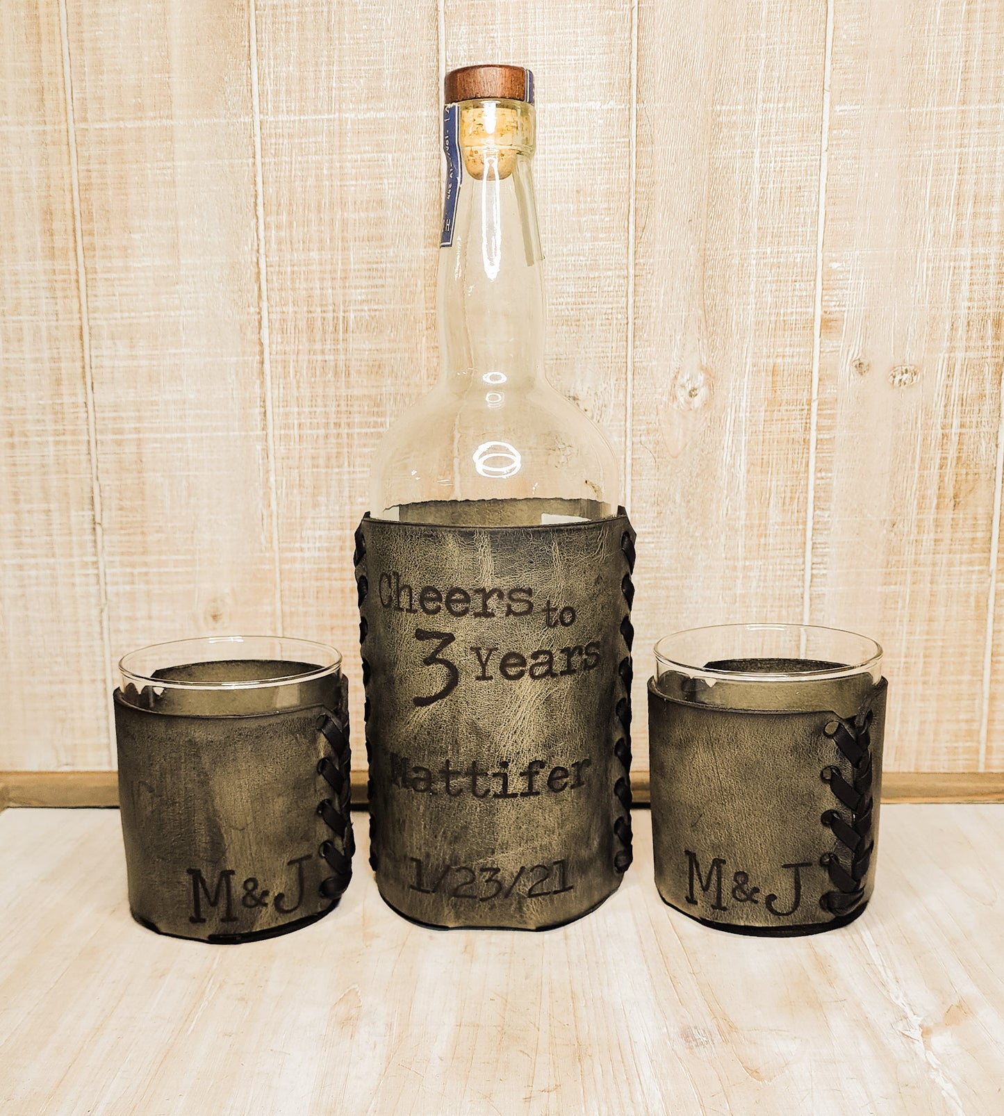 Personalized Leather-Wrapped Wine Bottle - Elegance Uncorked: