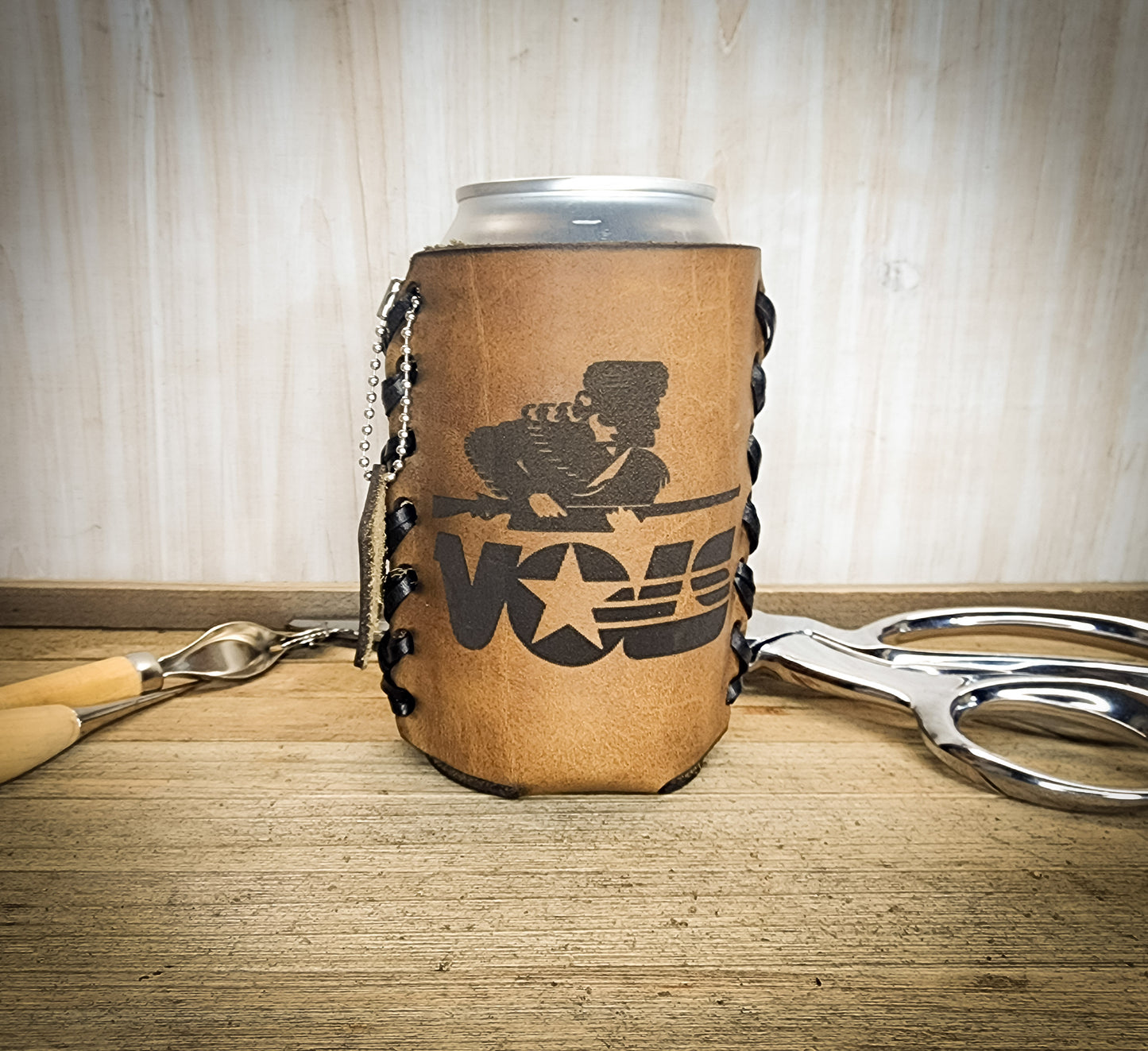 Premium leather football can cooler