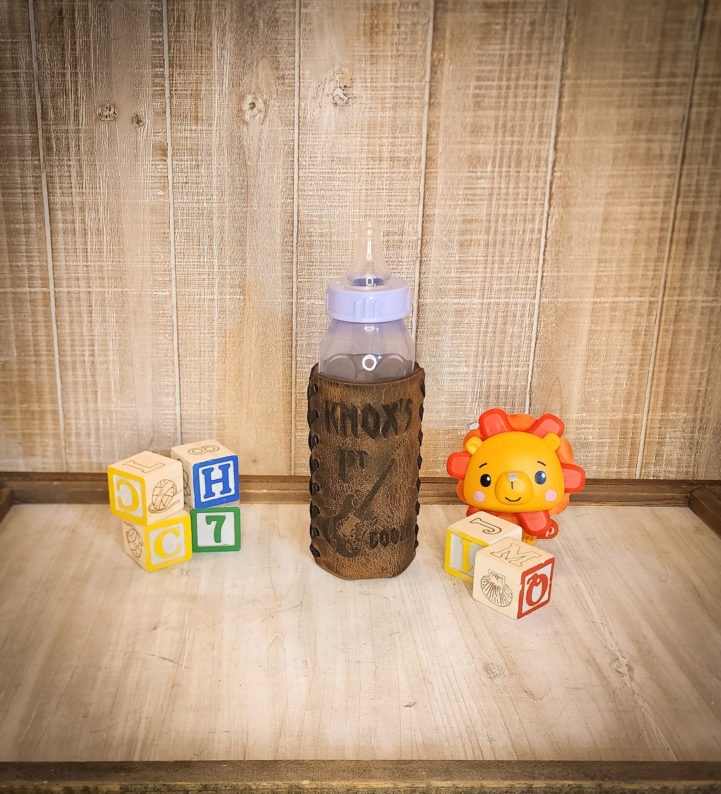 Personalized baby bottle warmer made from premium leather