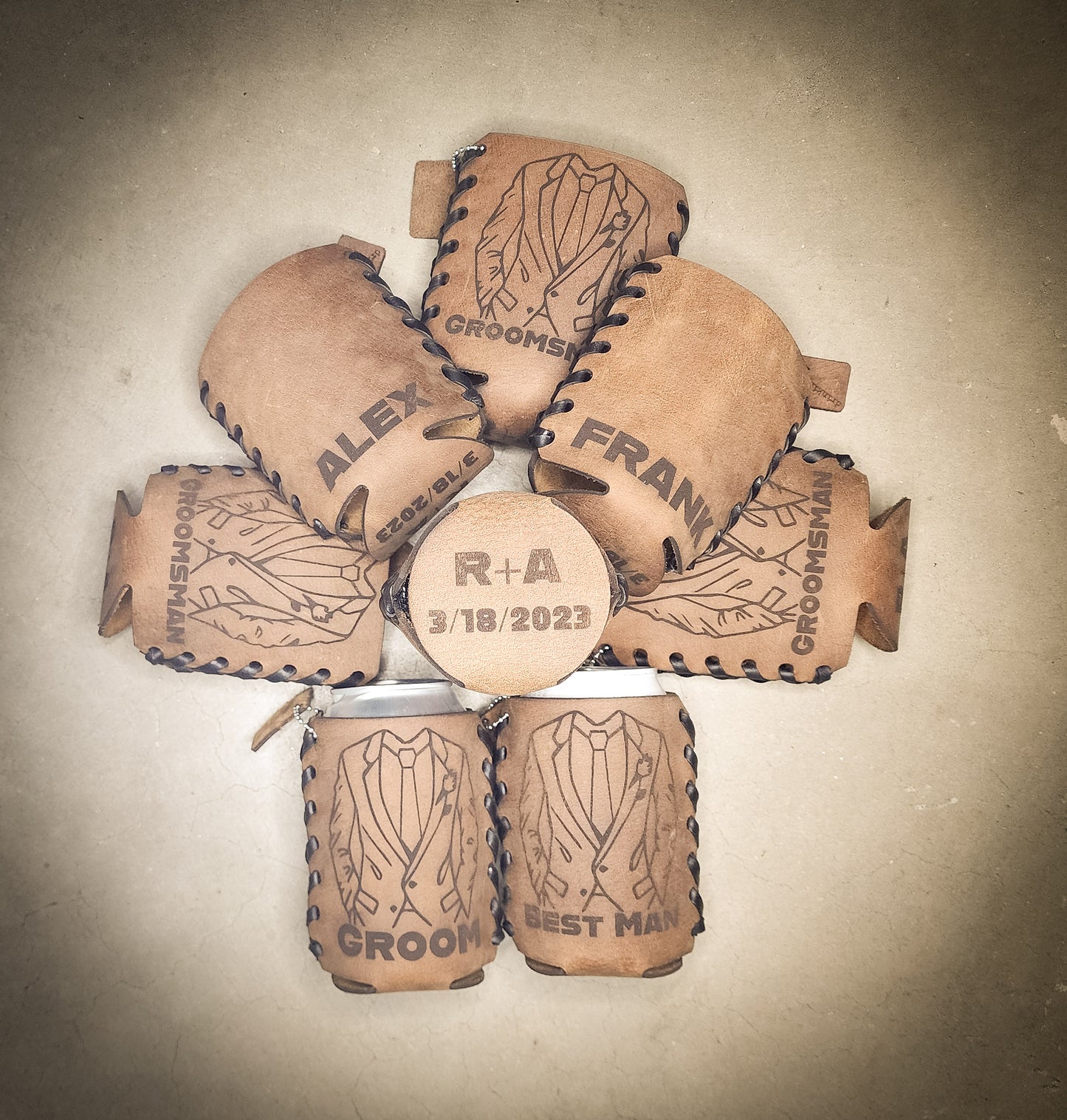 Personalized Groomsman leather coozies
