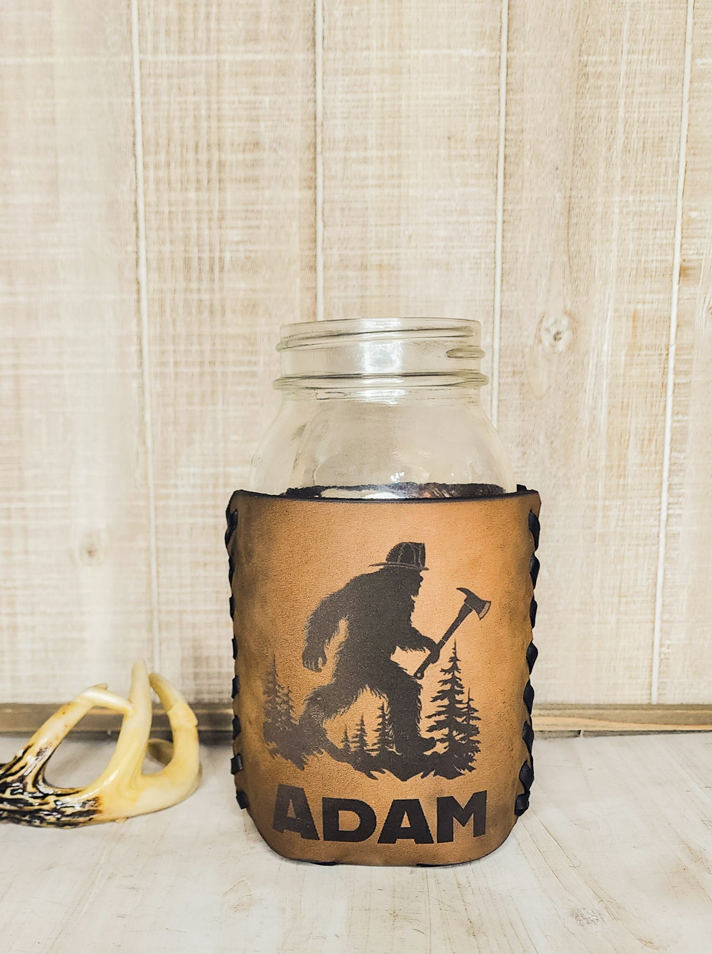 Premium leather drink sleeve personalized and custom fit to any can, bottle or glass