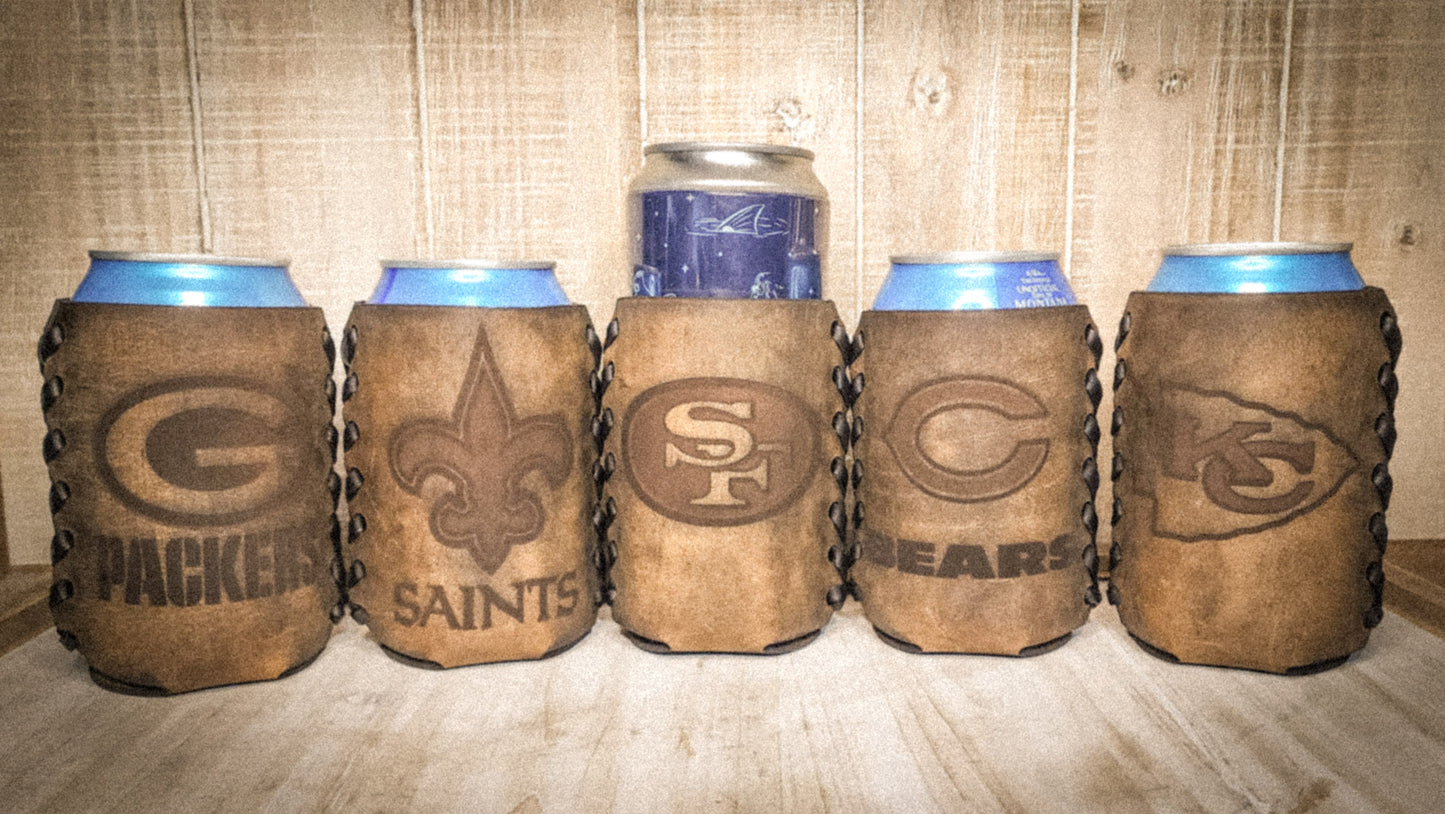 Premium leather football can cooler