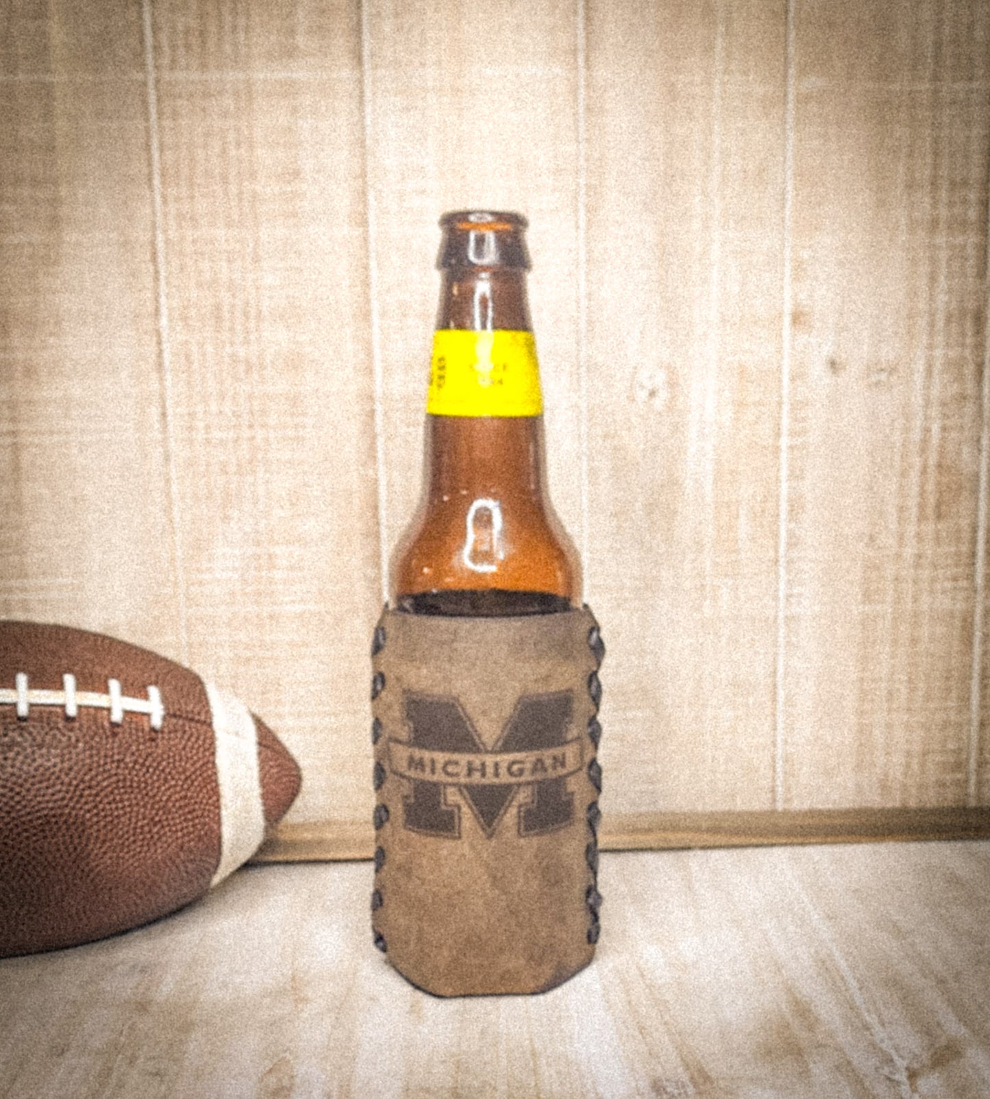 Michigan Wolverines National Championship Leather Can Cozie β Personalized Laser-Engraved Drink Cooler for Football Fans
