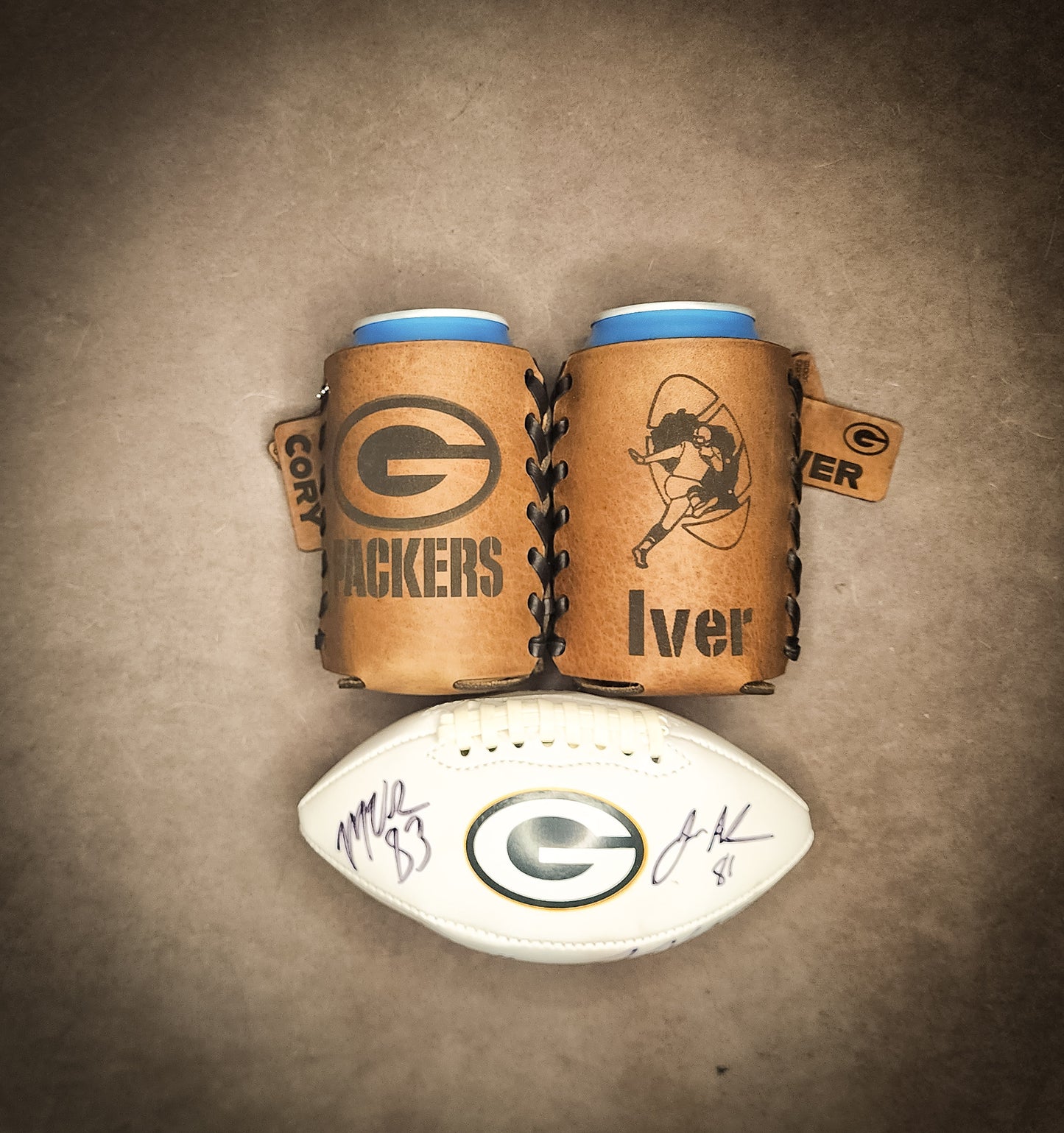 Premium leather drink sleeve personalized and custom fit to any can, bottle or glass