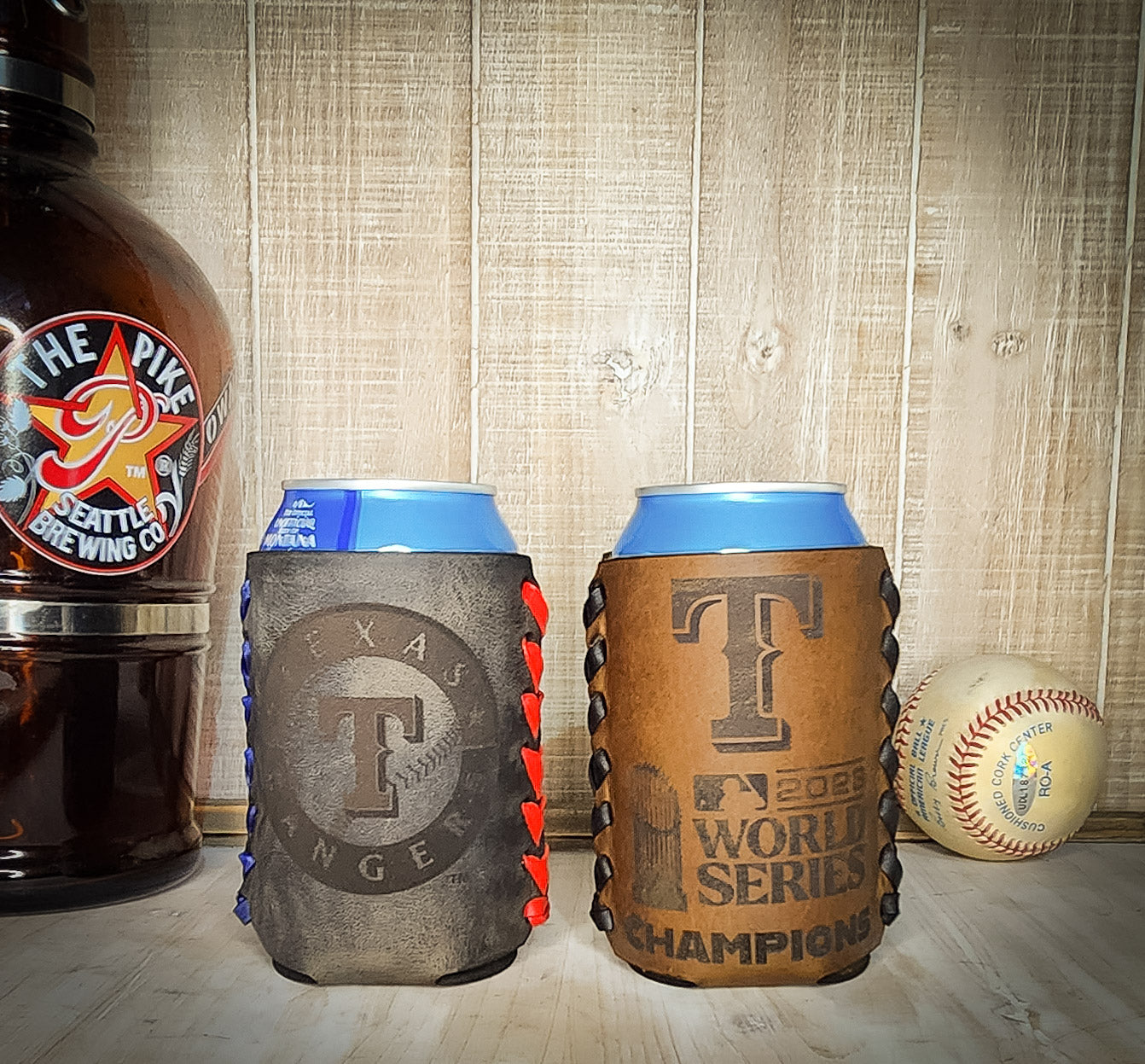 Premium leather baseball coozie | Personalized mens birthday gift | Men's birthday gift ideas | Baseball gifts for men