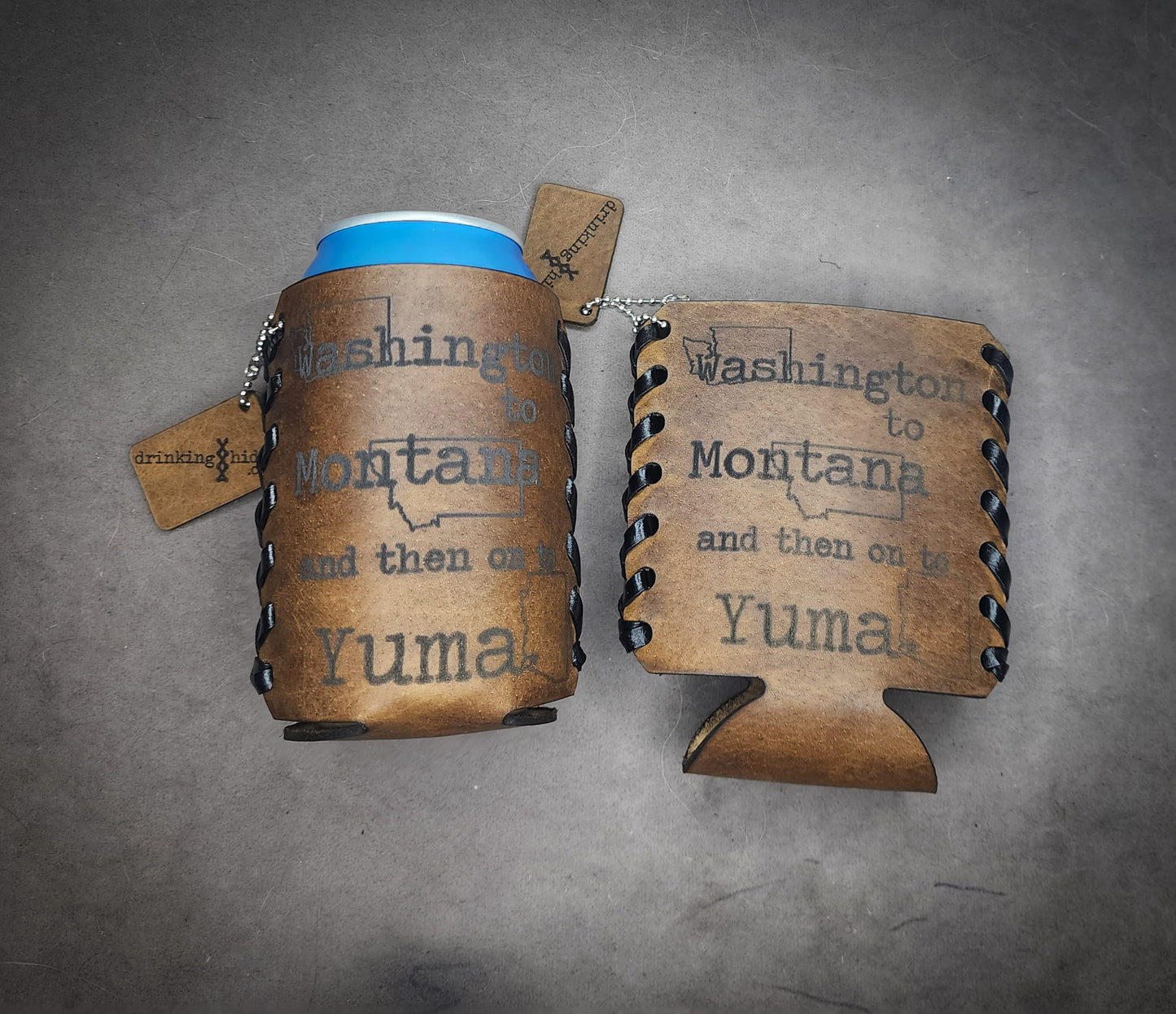 Premium Personalized Leather Drink Cozie for Men – Hand-Laced Craftsmanship | Ideal Gift for Him and Any Occasion!