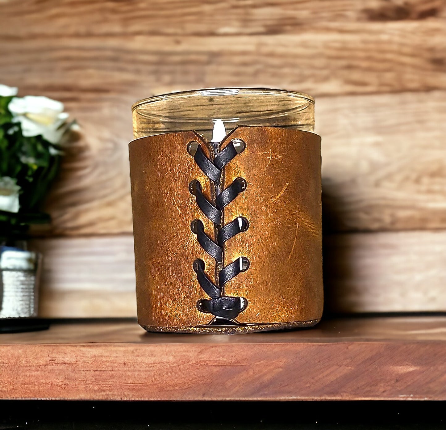 Personalized whiskey glass wrapped in leather | Custom Anniversary Gift for men | Whiskey Lovers anniversary gift | rocks glasses