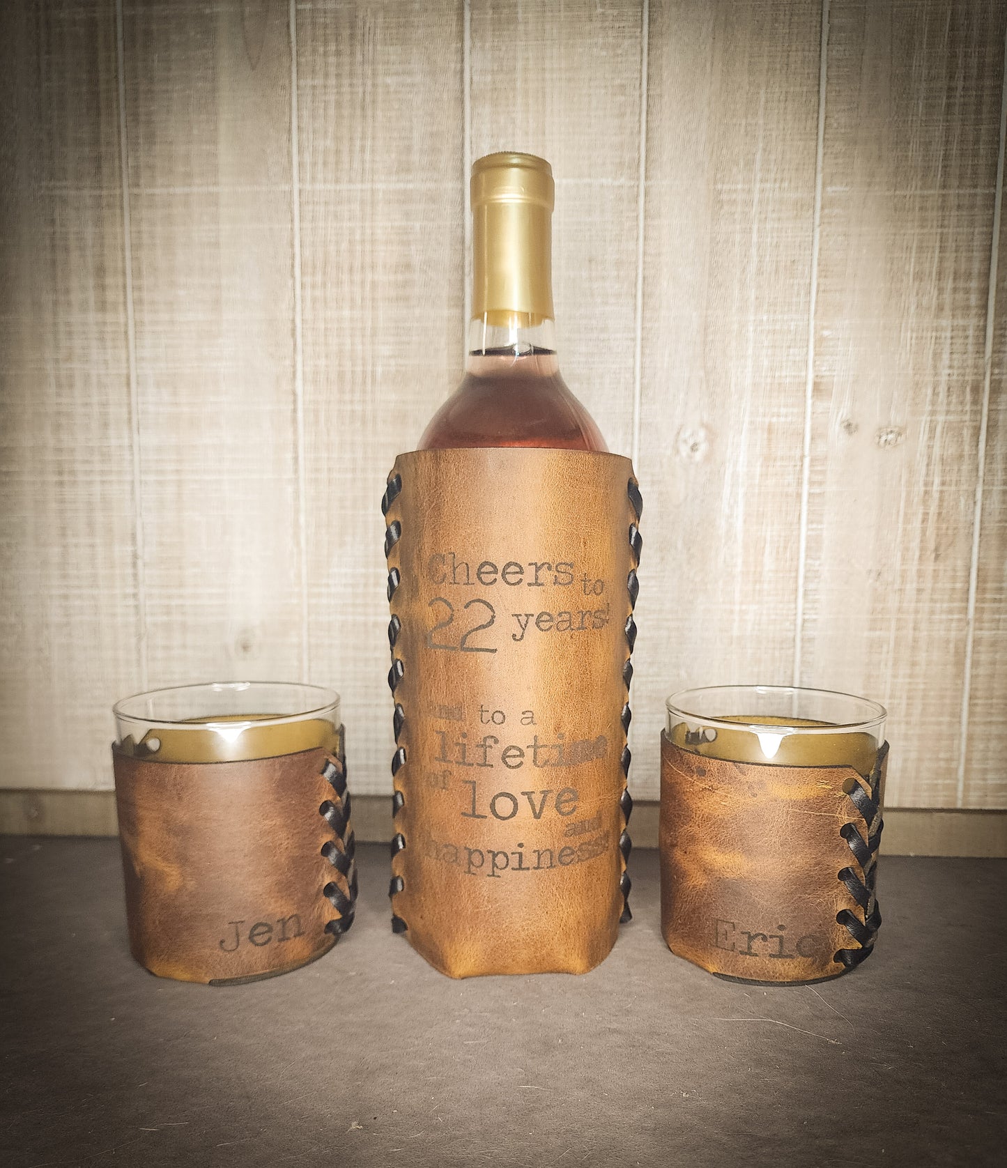 Personalized Leather-Wrapped Wine Bottle - Elegance Uncorked: