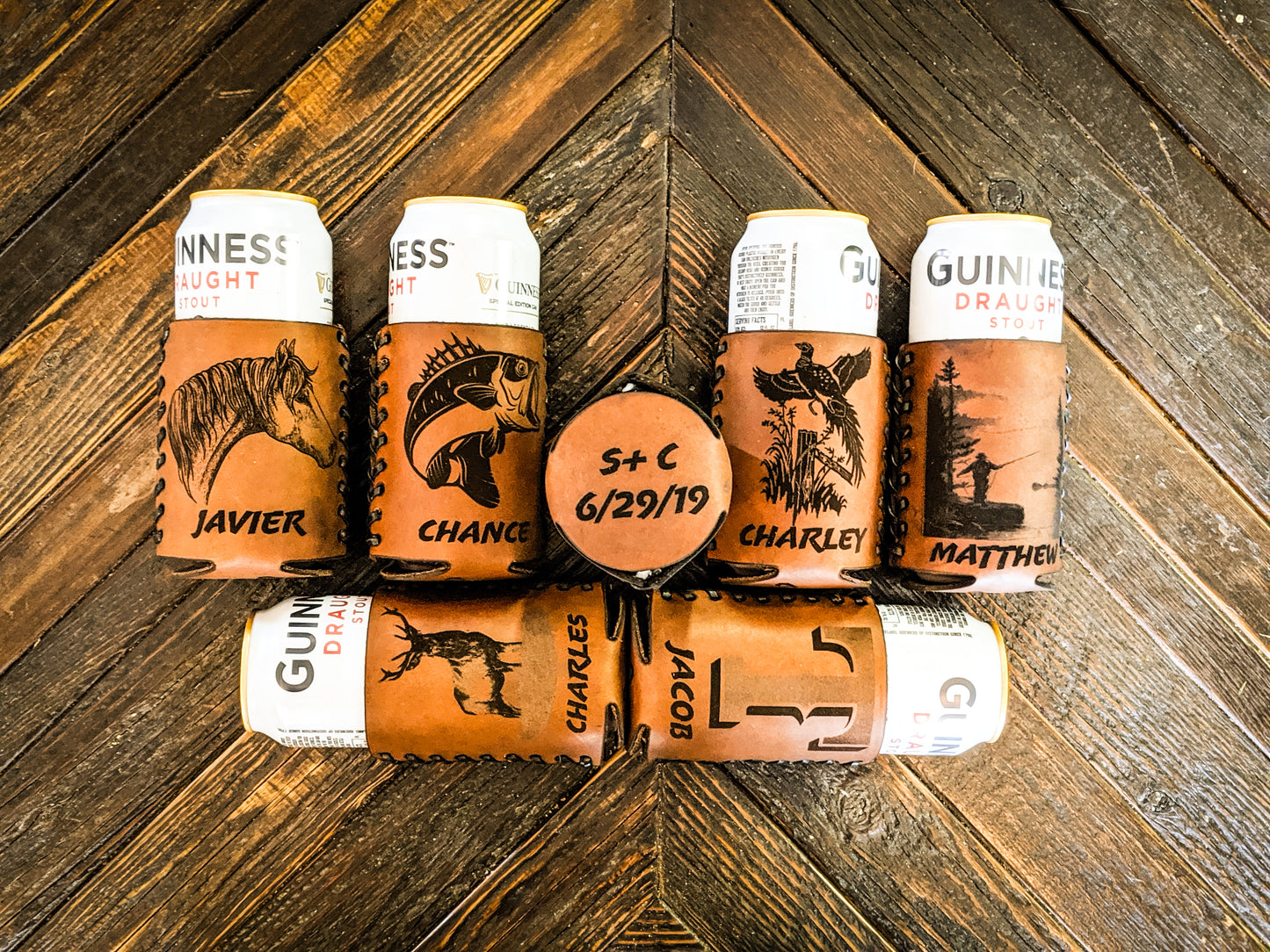 Personalized leather groomsmen coozies individually personalized to each groomsmen perfect gift for large groomsmen parties perfect gift for small business