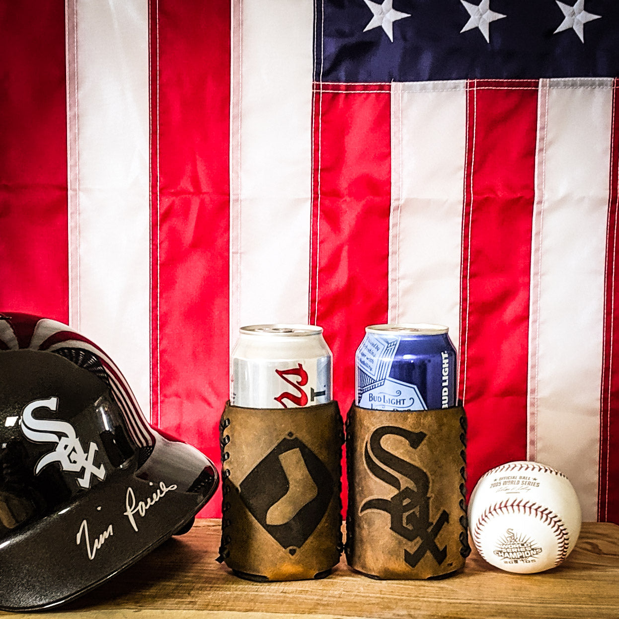 Personalized Baseball Team Logo Leather Cozie - Custom Coach Gift - Premium Engraved Drink Sleeve for Baseball Fans