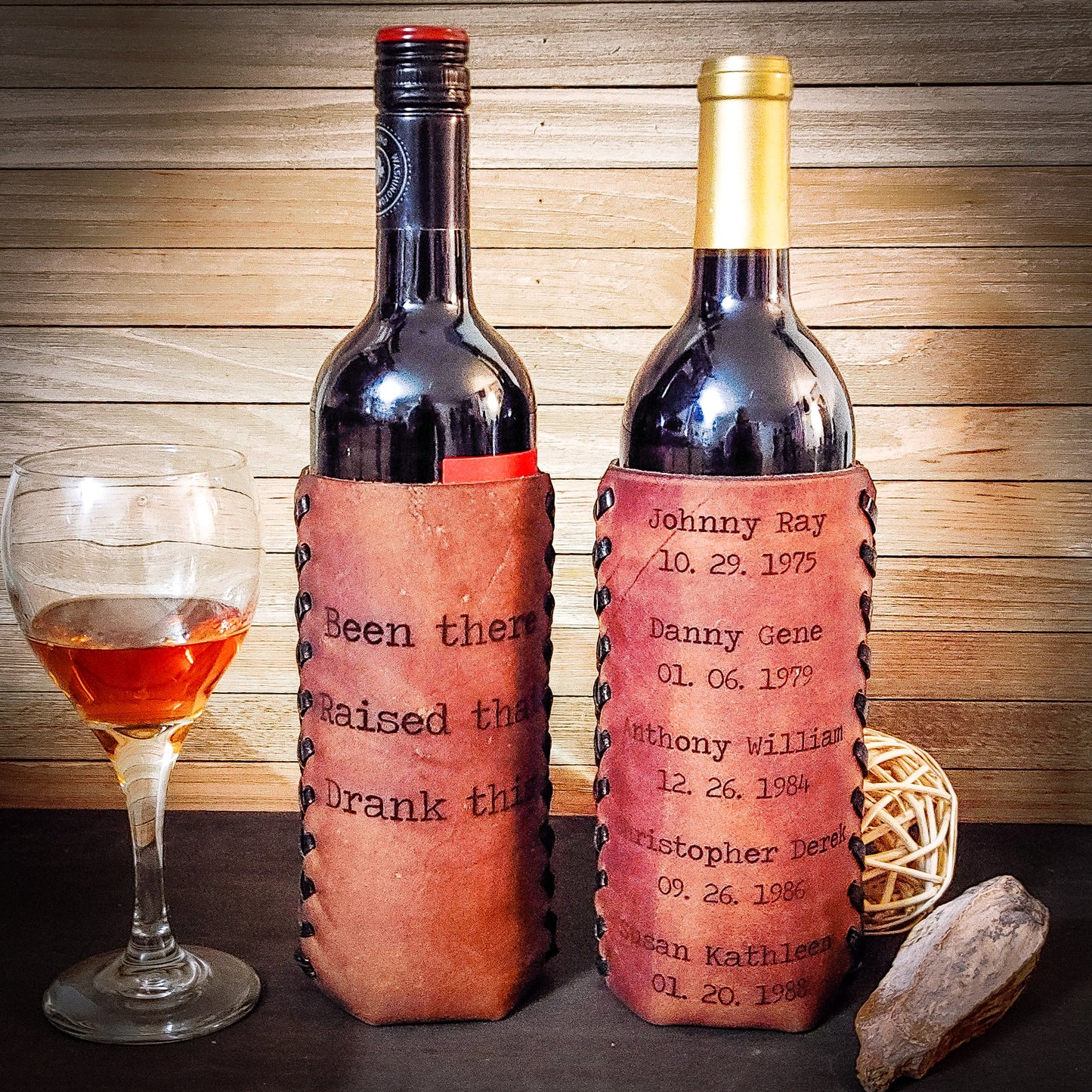 Personalized Leather-Wrapped Wine Bottle - Elegance Uncorked: