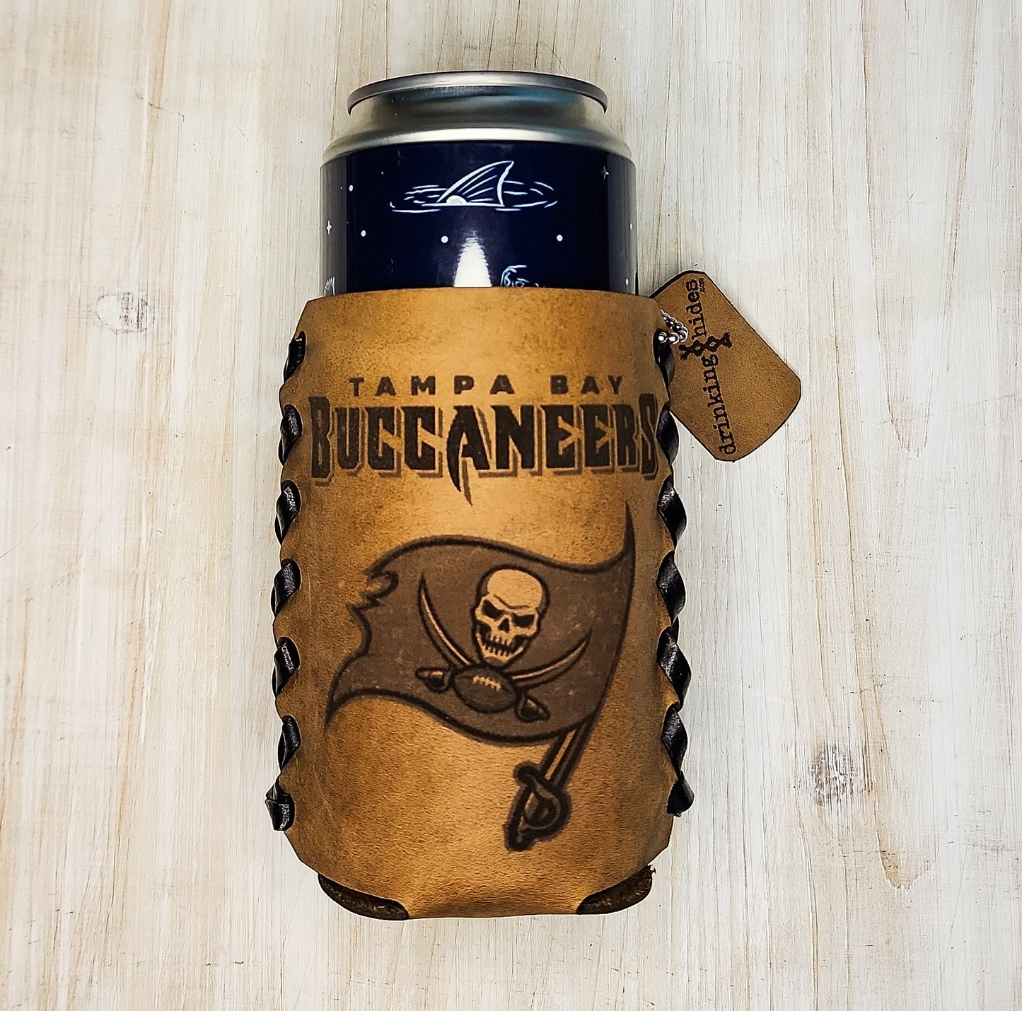 Premium leather football can cooler