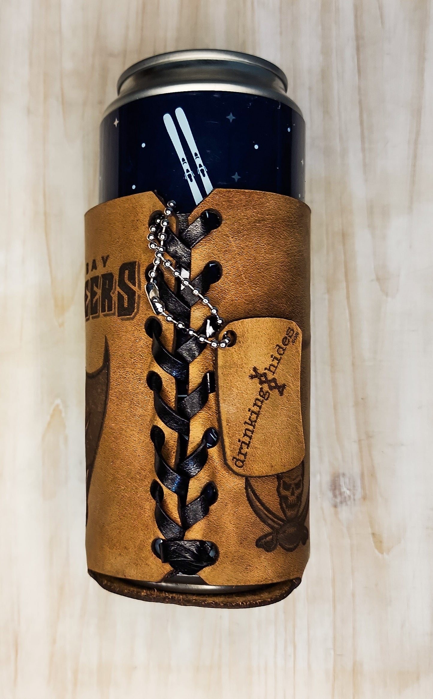 Premium leather football can cooler