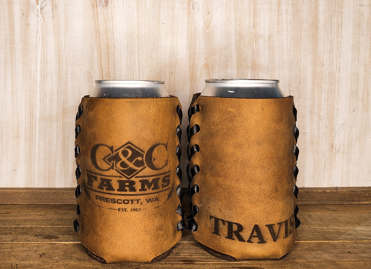 Personalized leather can sleeve