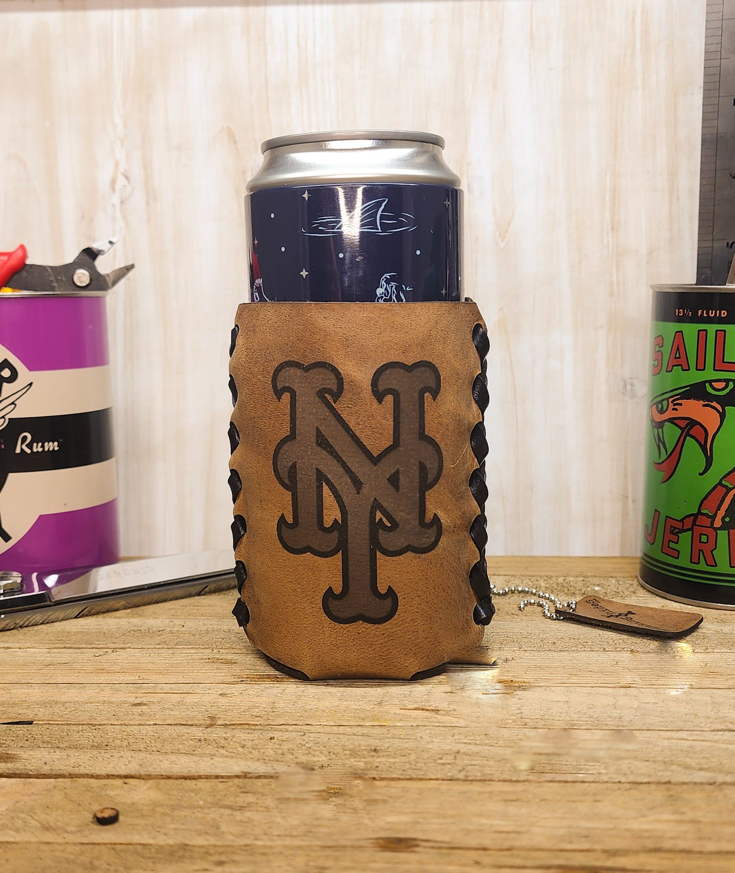 Personalized Baseball Team Logo Leather Cozie - Custom Coach Gift - Premium Engraved Drink Sleeve for Baseball Fans