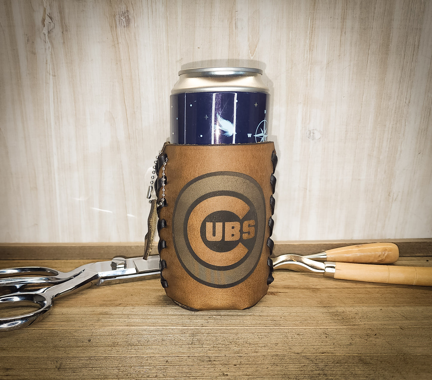 Personalized Baseball Team Logo Leather Cozie - Custom Coach Gift - Premium Engraved Drink Sleeve for Baseball Fans