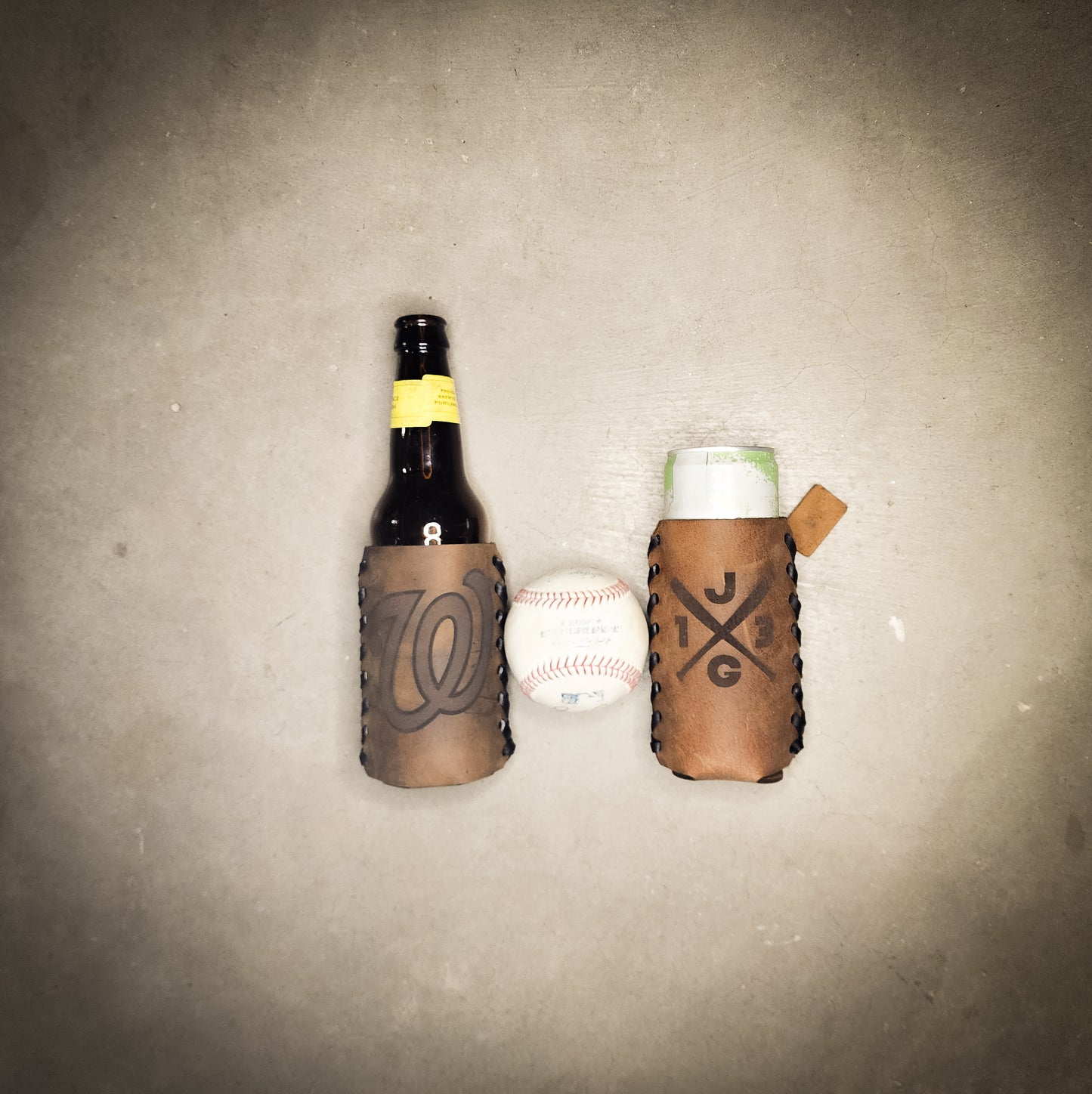 Personalized Baseball Team Logo Leather Cozie - Custom Coach Gift - Premium Engraved Drink Sleeve for Baseball Fans