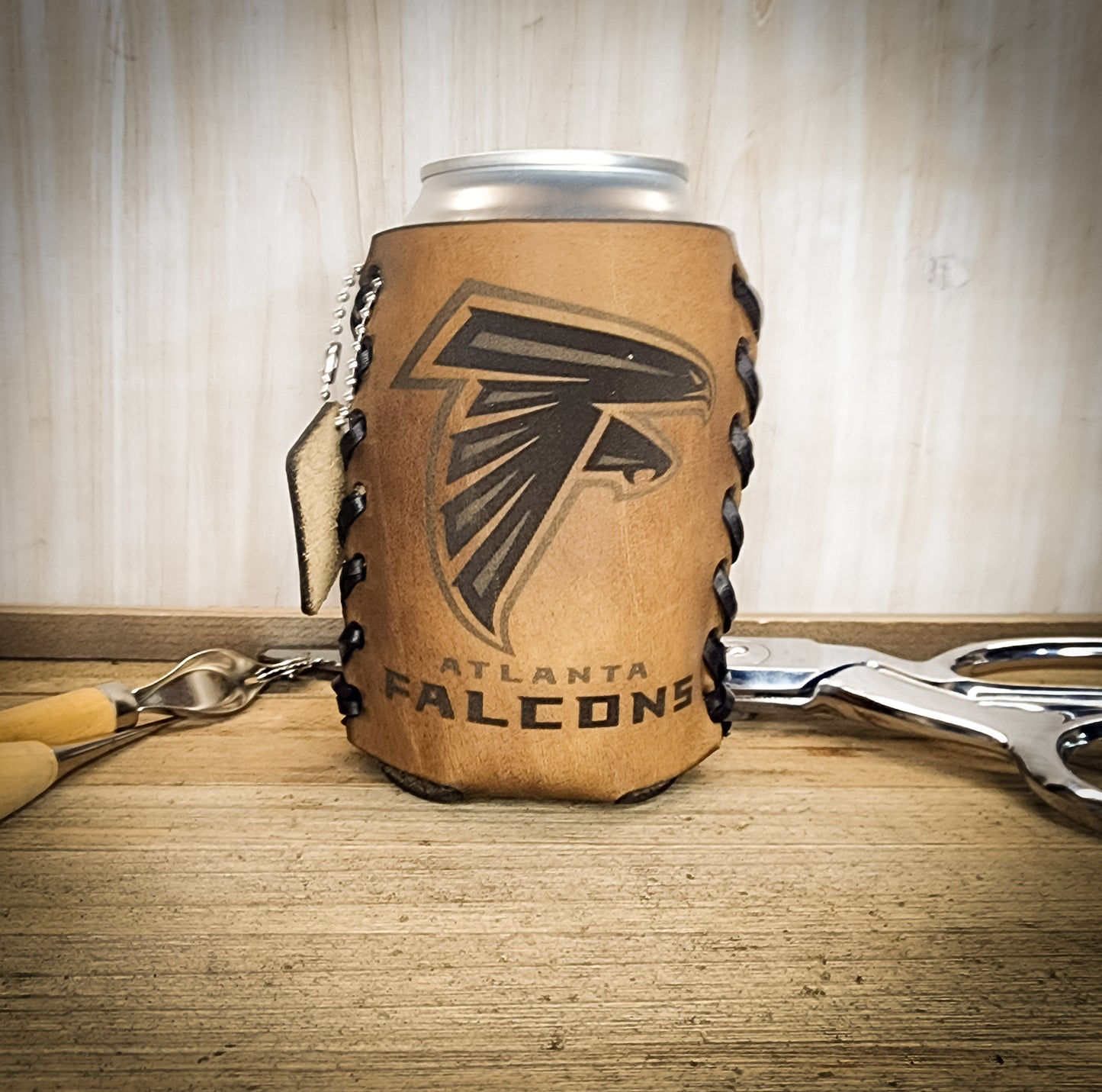 Premium leather football can cooler