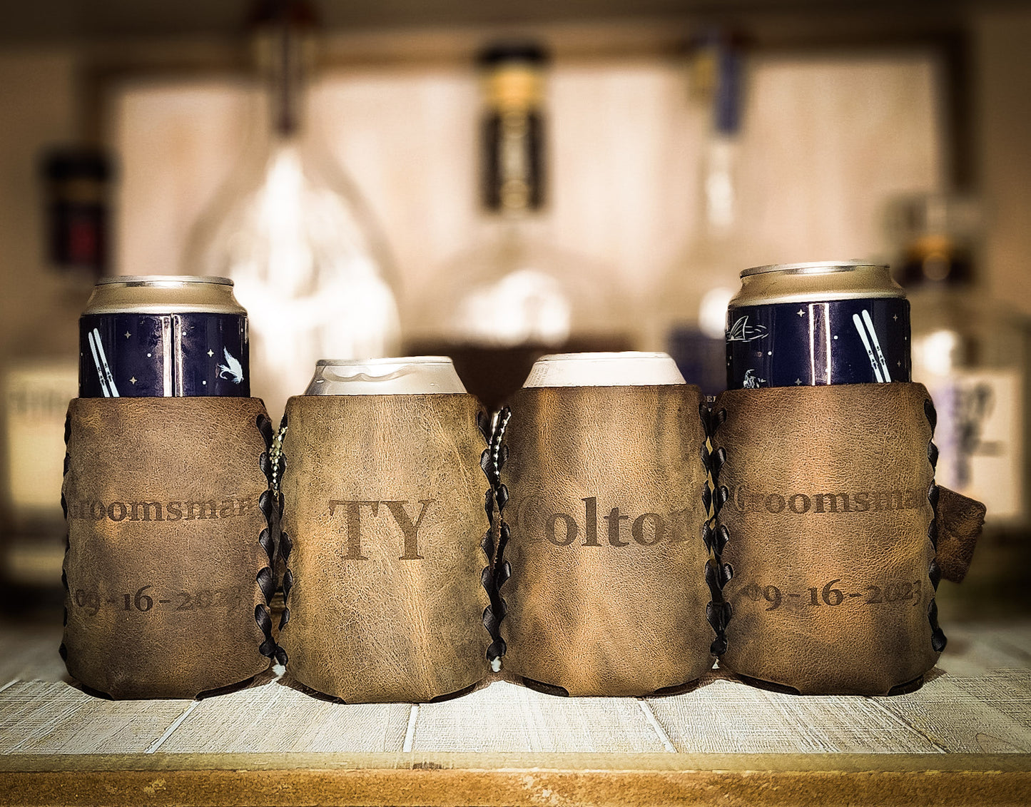 Personalized Groomsman leather coozies