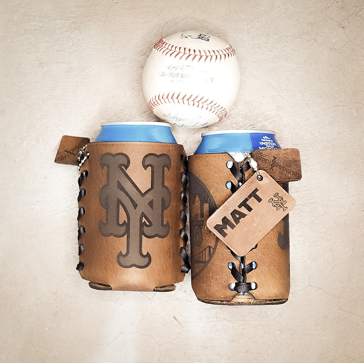 Premium leather baseball coozie | Personalized mens birthday gift | Men's birthday gift ideas | Baseball gifts for men