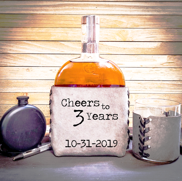 Personalized 3 Year Wedding Anniversary Leather Whiskey Set