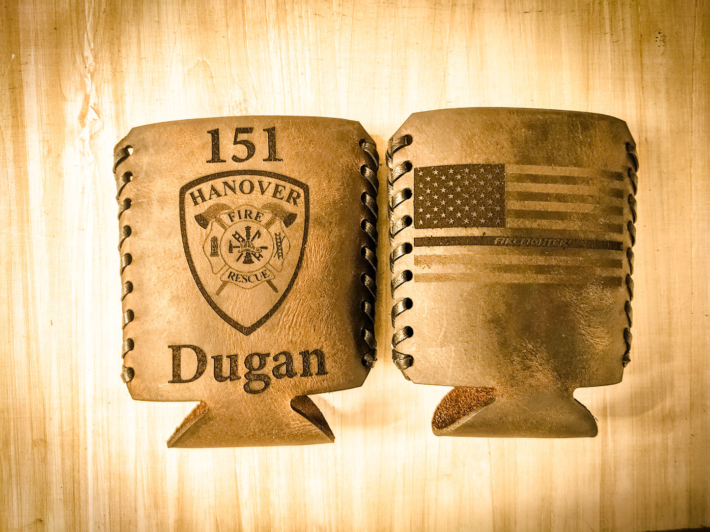 Premium leather drink sleeve personalized and custom fit to any can, bottle or glass