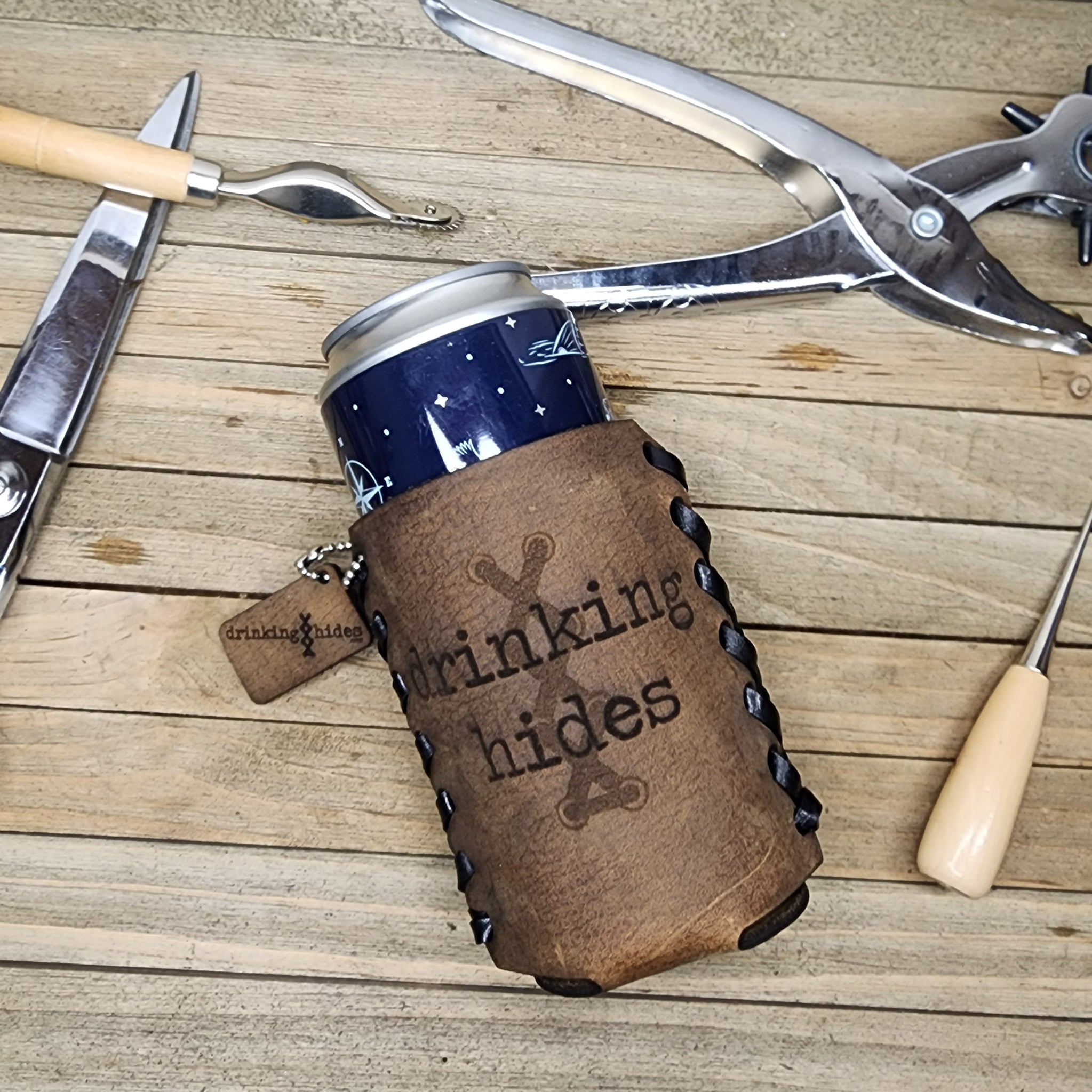 Leather Koozie, Can or Bottle holder, Personalized