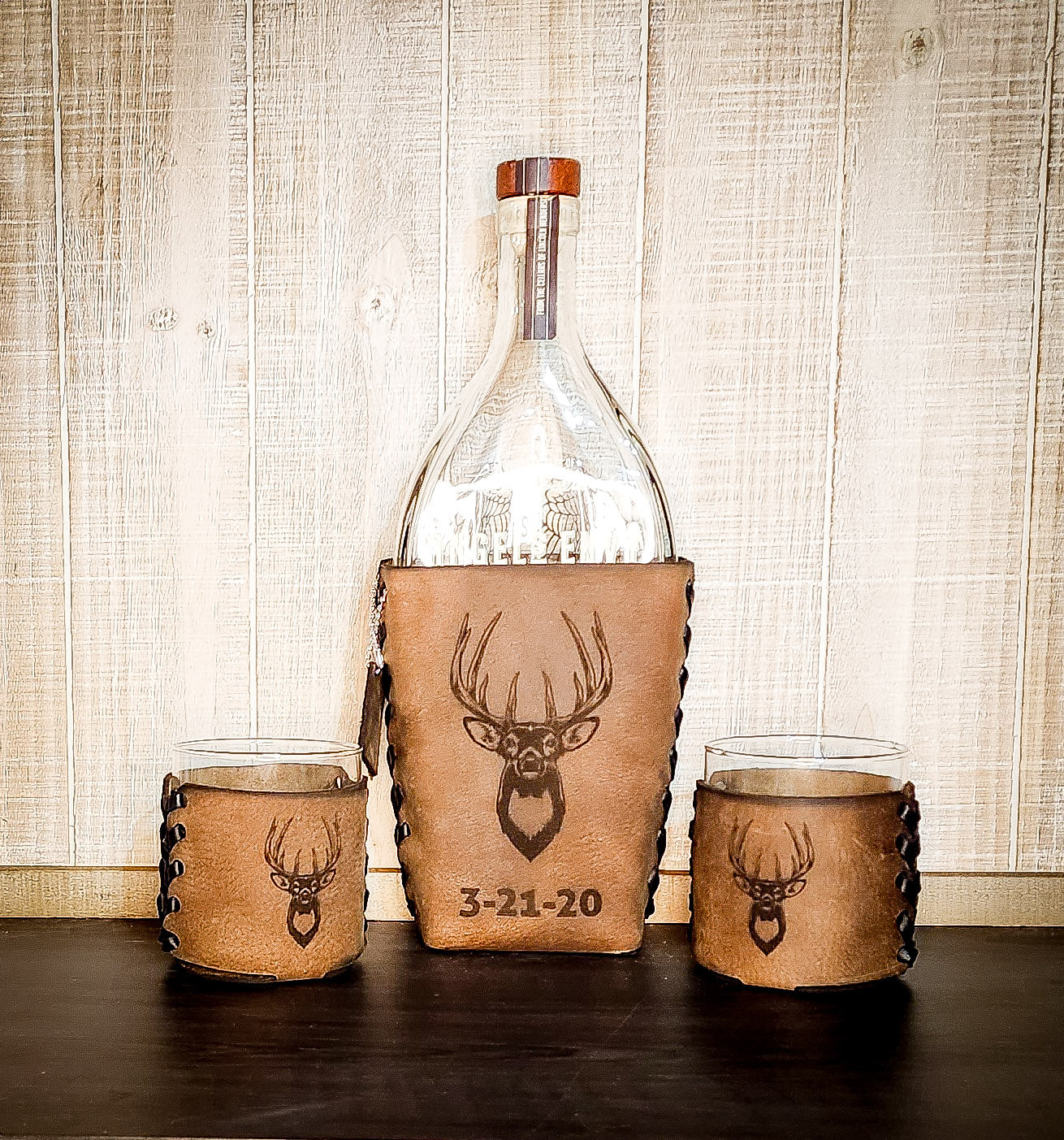 Personalized leather whiskey set for 50th Birthday  | Men's 50th birthday gift idea | Guys 50th Bday gift idea | Masculine 50 Birthday gift