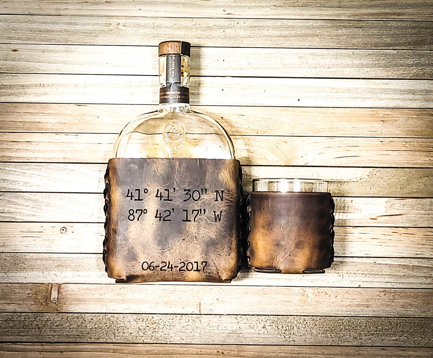 Personalized leather whiskey set with leather wrapped whiskey glasses | Unique Mens birthday gift | Gifts for guys | Personalized Mens gifts