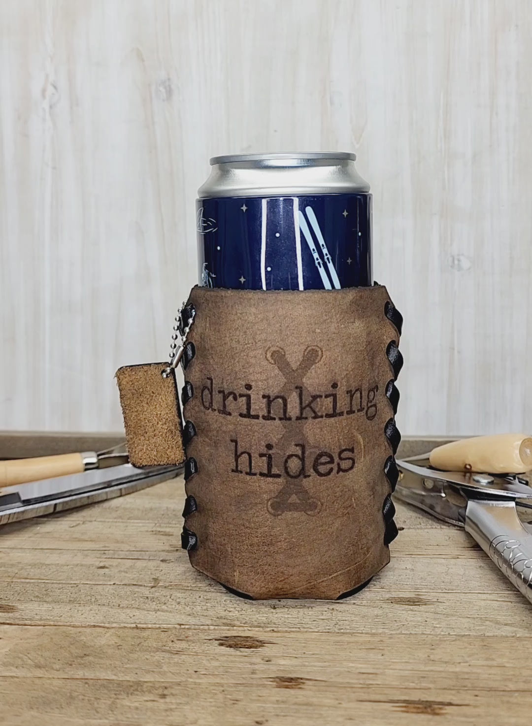 Premium leather football camo coozie