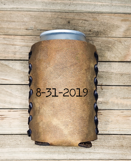 Personalized 3 year wedding anniversary leather cooler.